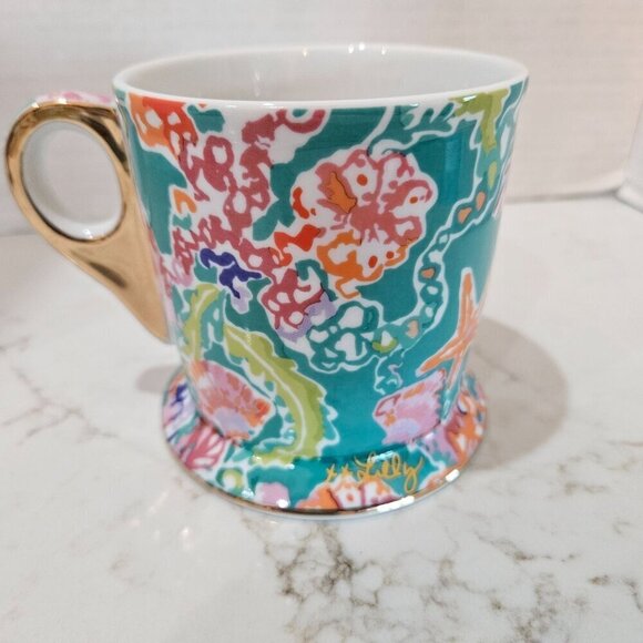 Lilly Pulitzer Ceramic Mug Set Two Gold Handle12 oz Shell Search, Sunset Safari - Picture 5 of 12